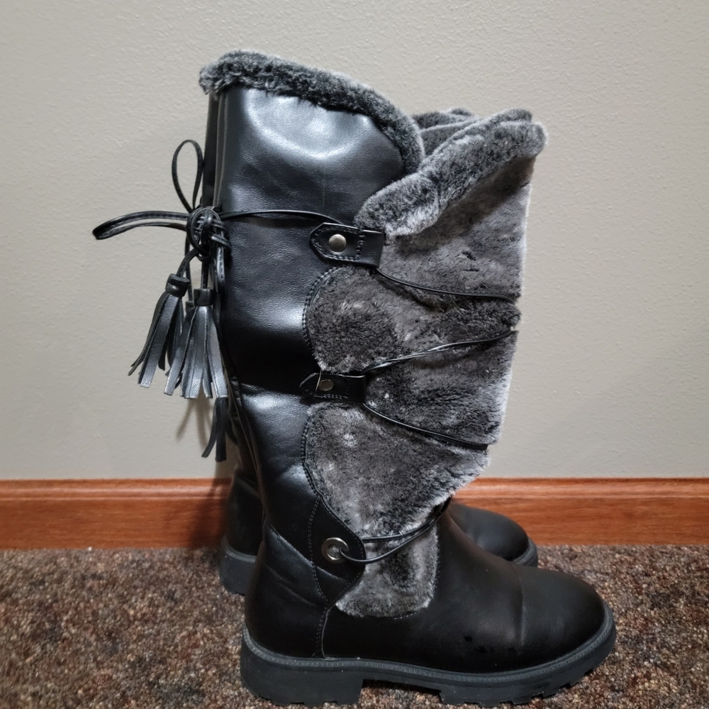 JustFab Furry Winter Boots, Women's Size 8, Black